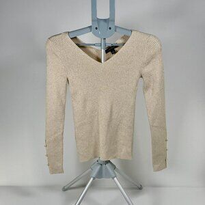 Ann Taylor Light Golden Metallic Sweater Top with Button Wrist Details